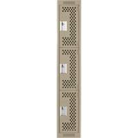 Clean Line Lockers, 3 -tier, 12" x 18" x 72", Steel, Beige, Rivet (Assembled), Perforated Seaboard Timber Mart