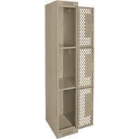Clean Line Lockers, 3 -tier, 12" x 18" x 72", Steel, Beige, Rivet (Assembled), Perforated Seaboard Timber Mart