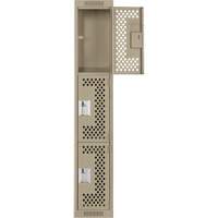 Clean Line Lockers, 3 -tier, 12" x 18" x 72", Steel, Beige, Rivet (Assembled), Perforated Seaboard Timber Mart
