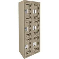 Clean Line Lockers, 3 -tier, Bank of 2, 24" x 18" x 72", Steel, Beige, Rivet (Assembled), Perforated Seaboard Timber Mart
