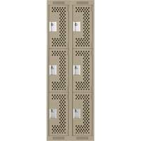 Clean Line Lockers, 3 -tier, Bank of 2, 24" x 18" x 72", Steel, Beige, Rivet (Assembled), Perforated Seaboard Timber Mart