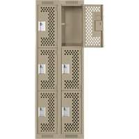 Clean Line Lockers, 3 -tier, Bank of 2, 24" x 18" x 72", Steel, Beige, Rivet (Assembled), Perforated Seaboard Timber Mart