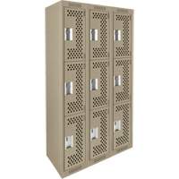 Clean Line Lockers, 3 -tier, Bank of 3, 36" x 18" x 72", Steel, Beige, Rivet (Assembled), Perforated Seaboard Timber Mart