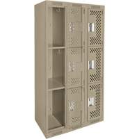 Clean Line Lockers, 3 -tier, Bank of 3, 36" x 18" x 72", Steel, Beige, Rivet (Assembled), Perforated Seaboard Timber Mart