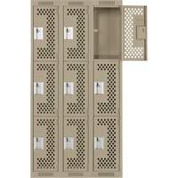 Clean Line Lockers, 3 -tier, Bank of 3, 36" x 18" x 72", Steel, Beige, Rivet (Assembled), Perforated Seaboard Timber Mart