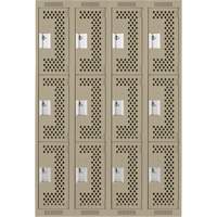 Clean Line Lockers, 3 -tier, Bank of 4, 48" x 18" x 72", Steel, Beige, Rivet (Assembled), Perforated Seaboard Timber Mart