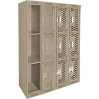 Clean Line Lockers, 3 -tier, Bank of 4, 48" x 18" x 72", Steel, Beige, Rivet (Assembled), Perforated Seaboard Timber Mart