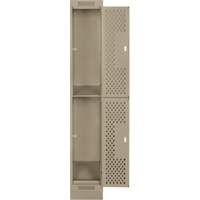 Clean Line Lockers, 2 -tier, 12" x 18" x 76", Steel, Beige, Rivet (Assembled), Perforated Seaboard Timber Mart