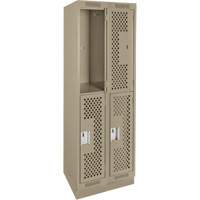 Clean Line Lockers, 2 -tier, Bank of 2, 24" x 18" x 76", Steel, Beige, Rivet (Assembled), Perforated Seaboard Timber Mart