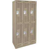 Casiers Clean Line, 2 niveaux, Bloc de 3, 36" x 18" x 76", Acier, Beige, Rivet (assembl&eacute;), Perfor&eacute; Seaboard Timber Mart