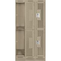 Casiers Clean Line, 2 niveaux, Bloc de 3, 36" x 18" x 76", Acier, Beige, Rivet (assembl&eacute;), Perfor&eacute; Seaboard Timber Mart