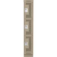 Clean Line Lockers, 3 -tier, 12" x 18" x 76", Steel, Beige, Rivet (Assembled), Perforated Seaboard Timber Mart