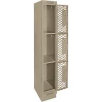 Clean Line Lockers, 3 -tier, 12" x 18" x 76", Steel, Beige, Rivet (Assembled), Perforated Seaboard Timber Mart