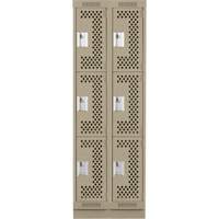 Casiers Clean Line, 3 niveaux, Bloc de 2, 24" x 18" x 76", Acier, Beige, Rivet (assembl&eacute;), Perfor&eacute; Seaboard Timber Mart