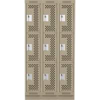 Casiers Clean Line, 3 niveaux, Bloc de 3, 36" x 18" x 76", Acier, Beige, Rivet (assembl&eacute;), Perfor&eacute; Seaboard Timber Mart