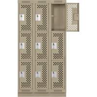 Casiers Clean Line, 3 niveaux, Bloc de 3, 36" x 18" x 76", Acier, Beige, Rivet (assembl&eacute;), Perfor&eacute; Seaboard Timber Mart