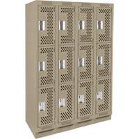Clean Line Lockers, 3 -tier, Bank of 4, 48" x 18" x 76", Steel, Beige, Rivet (Assembled), Perforated Seaboard Timber Mart