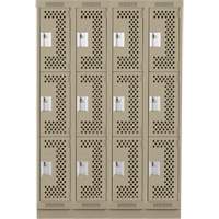 Clean Line Lockers, 3 -tier, Bank of 4, 48" x 18" x 76", Steel, Beige, Rivet (Assembled), Perforated Seaboard Timber Mart