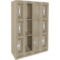 Clean Line Lockers, 3 -tier, Bank of 4, 48" x 18" x 76", Steel, Beige, Rivet (Assembled), Perforated Seaboard Timber Mart