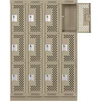 Clean Line Lockers, 3 -tier, Bank of 4, 48" x 18" x 76", Steel, Beige, Rivet (Assembled), Perforated Seaboard Timber Mart