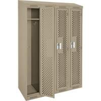 Clean Line Lockers, Bank of 4, 48" x 18" x 78", Steel, Beige, Rivet (Assembled), Perforated Seaboard Timber Mart