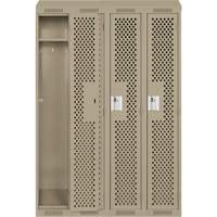 Clean Line Lockers, Bank of 4, 48" x 18" x 78", Steel, Beige, Rivet (Assembled), Perforated Seaboard Timber Mart