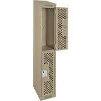 Clean Line Lockers, 2 -tier, 12" x 18" x 78", Steel, Beige, Rivet (Assembled), Perforated Seaboard Timber Mart