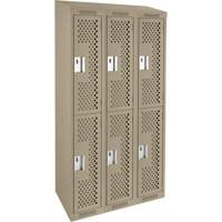 Clean Line Lockers, 2 -tier, Bank of 3, 36" x 18" x 78", Steel, Beige, Rivet (Assembled), Perforated Seaboard Timber Mart