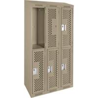 Clean Line Lockers, 2 -tier, Bank of 3, 36" x 18" x 78", Steel, Beige, Rivet (Assembled), Perforated Seaboard Timber Mart