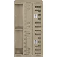 Clean Line Lockers, 2 -tier, Bank of 3, 36" x 18" x 78", Steel, Beige, Rivet (Assembled), Perforated Seaboard Timber Mart