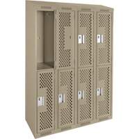Clean Line Lockers, 2 -tier, Bank of 4, 48" x 18" x 78", Steel, Beige, Rivet (Assembled), Perforated Seaboard Timber Mart