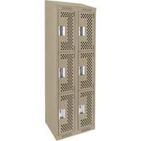 Clean Line Lockers, 3 -tier, Bank of 2, 24" x 18" x 78", Steel, Beige, Rivet (Assembled), Perforated Seaboard Timber Mart