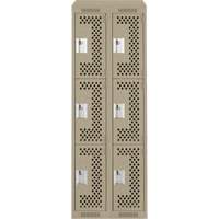 Clean Line Lockers, 3 -tier, Bank of 2, 24" x 18" x 78", Steel, Beige, Rivet (Assembled), Perforated Seaboard Timber Mart