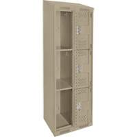 Clean Line Lockers, 3 -tier, Bank of 2, 24" x 18" x 78", Steel, Beige, Rivet (Assembled), Perforated Seaboard Timber Mart