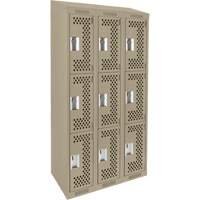 Clean Line Lockers, 3 -tier, Bank of 3, 36" x 18" x 78", Steel, Beige, Rivet (Assembled), Perforated Seaboard Timber Mart