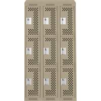 Clean Line Lockers, 3 -tier, Bank of 3, 36" x 18" x 78", Steel, Beige, Rivet (Assembled), Perforated Seaboard Timber Mart