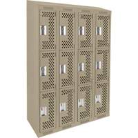 Clean Line Lockers, 3 -tier, Bank of 4, 48" x 18" x 78", Steel, Beige, Rivet (Assembled), Perforated Seaboard Timber Mart