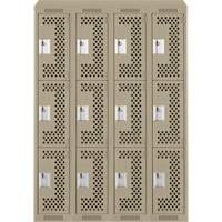 Clean Line Lockers, 3 -tier, Bank of 4, 48" x 18" x 78", Steel, Beige, Rivet (Assembled), Perforated Seaboard Timber Mart