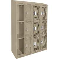 Clean Line Lockers, 3 -tier, Bank of 4, 48" x 18" x 78", Steel, Beige, Rivet (Assembled), Perforated Seaboard Timber Mart