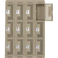 Clean Line Lockers, 3 -tier, Bank of 4, 48" x 18" x 78", Steel, Beige, Rivet (Assembled), Perforated Seaboard Timber Mart