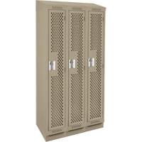 Clean Line Lockers, Bank of 3, 36" x 12" x 82", Steel, Beige, Rivet (Assembled), Perforated Seaboard Timber Mart