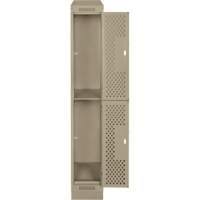 Clean Line Lockers, 2 -tier, 12" x 15" x 82", Steel, Beige, Rivet (Assembled), Perforated Seaboard Timber Mart