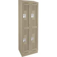 Clean Line Lockers, 2 -tier, Bank of 2, 24" x 15" x 82", Steel, Beige, Rivet (Assembled), Perforated Seaboard Timber Mart