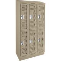 Clean Line Lockers, 2 -tier, Bank of 3, 36" x 15" x 82", Steel, Beige, Rivet (Assembled), Perforated Seaboard Timber Mart