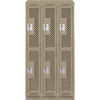 Clean Line Lockers, 2 -tier, Bank of 3, 36" x 15" x 82", Steel, Beige, Rivet (Assembled), Perforated Seaboard Timber Mart