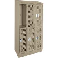 Clean Line Lockers, 2 -tier, Bank of 3, 36" x 15" x 82", Steel, Beige, Rivet (Assembled), Perforated Seaboard Timber Mart