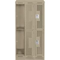 Clean Line Lockers, 2 -tier, Bank of 3, 36" x 15" x 82", Steel, Beige, Rivet (Assembled), Perforated Seaboard Timber Mart