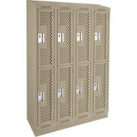 Clean Line Lockers, 2 -tier, Bank of 4, 48" x 15" x 82", Steel, Beige, Rivet (Assembled), Perforated Seaboard Timber Mart