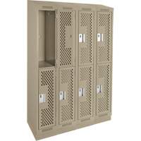 Clean Line Lockers, 2 -tier, Bank of 4, 48" x 15" x 82", Steel, Beige, Rivet (Assembled), Perforated Seaboard Timber Mart