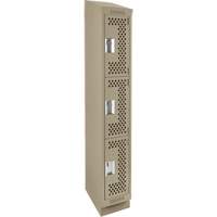Clean Line Lockers, 3 -tier, 12" x 18" x 82", Steel, Beige, Rivet (Assembled), Perforated Seaboard Timber Mart